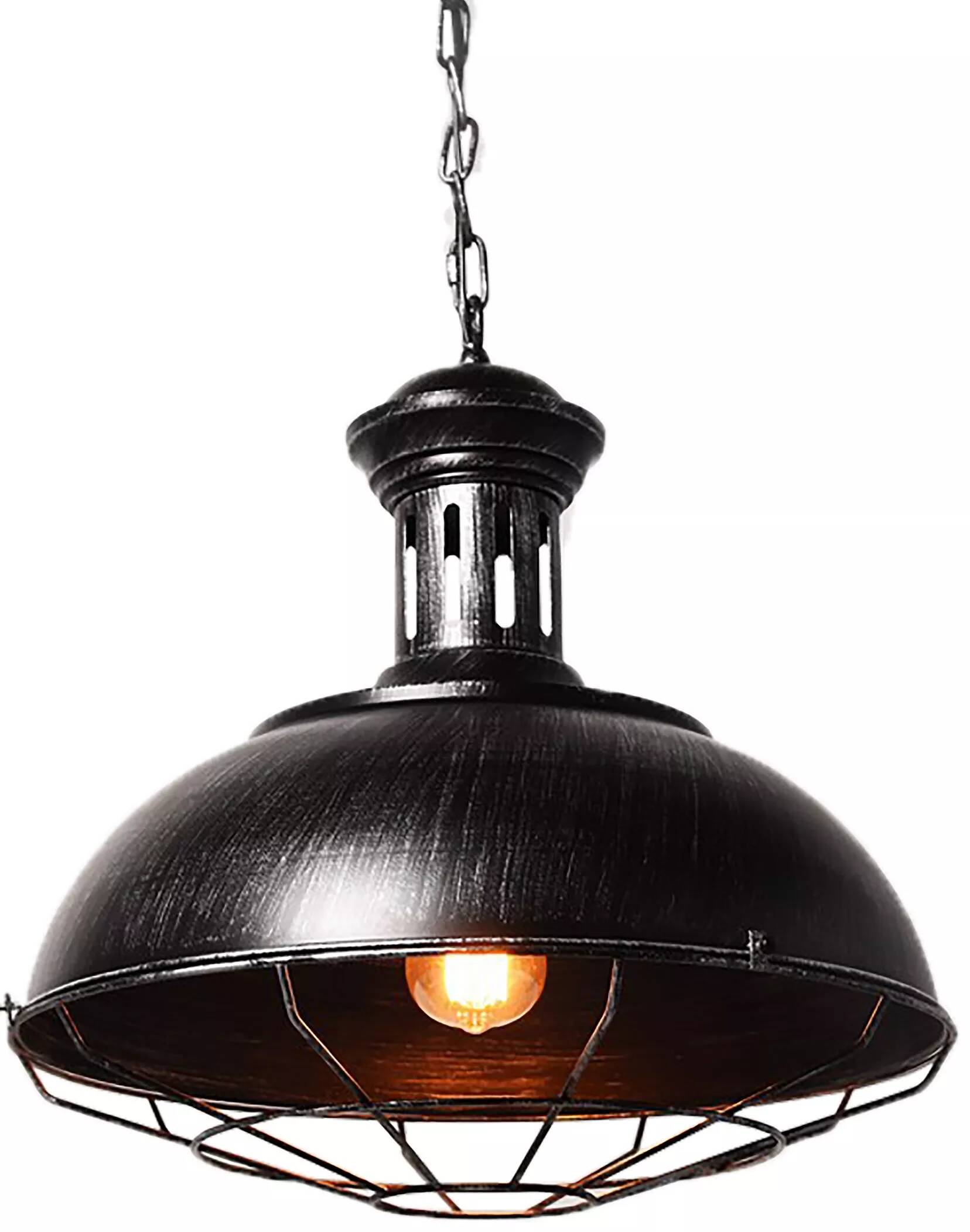 Lampe suspension en métal noir et argenté antique Ø35