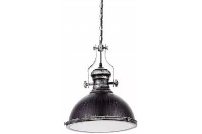 Lampe suspension en métal noir et argenté antique Ø33