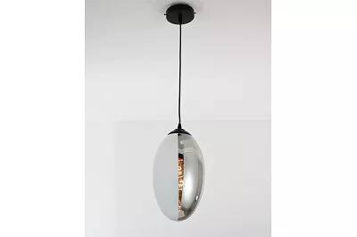 Lampe suspension en verre gris fumé et métal blanc Ø18