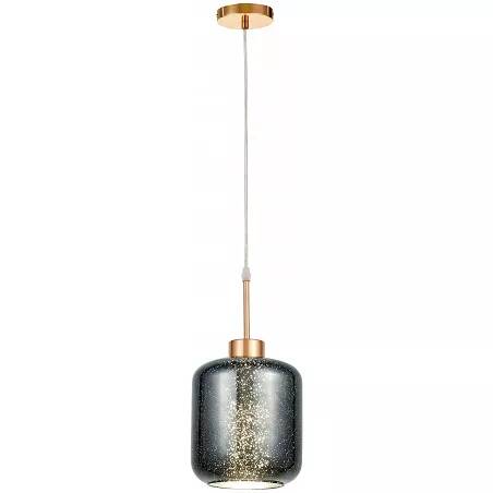 Lampe suspension en verre gris fumé et métal doré Ø18