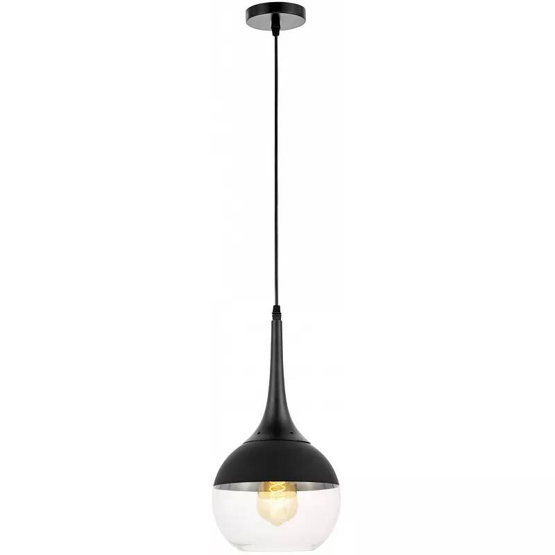 Lampe suspension en verre et métal noir Ø18