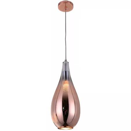 Lampe suspension en verre et métal or rose Ø16
