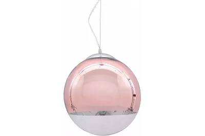 Lampe suspension en verre or rose et métal chromé Ø30