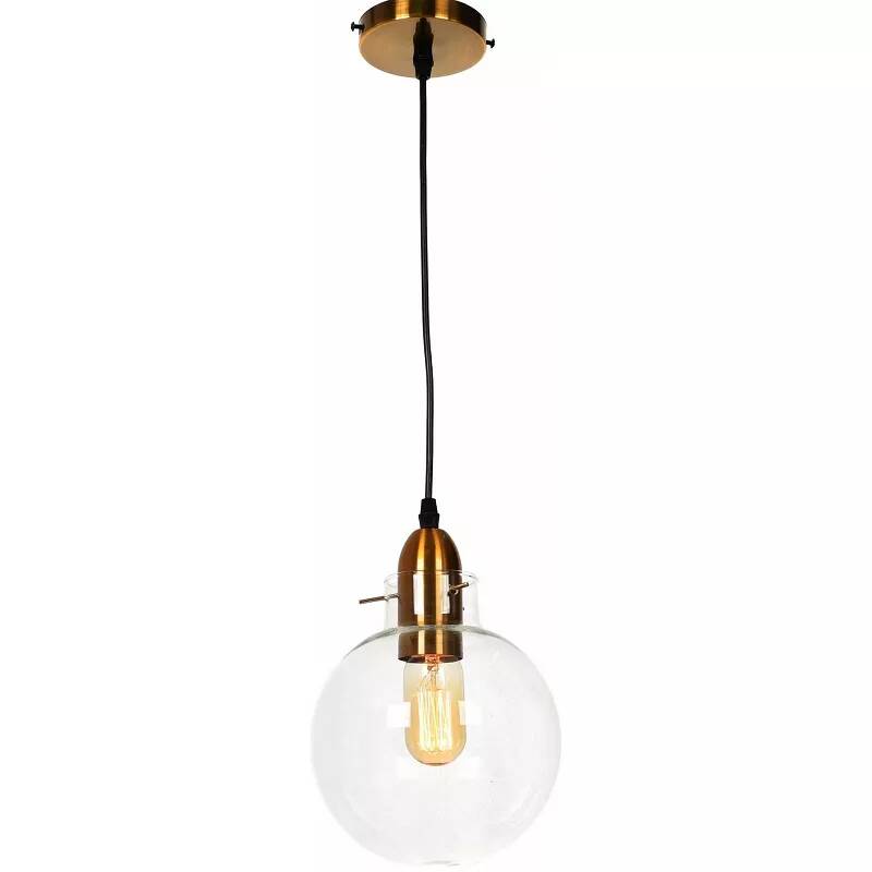 Lampe suspension en verre et métal doré Ø17