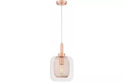 Lampe suspension en verre et métal or rose Ø20