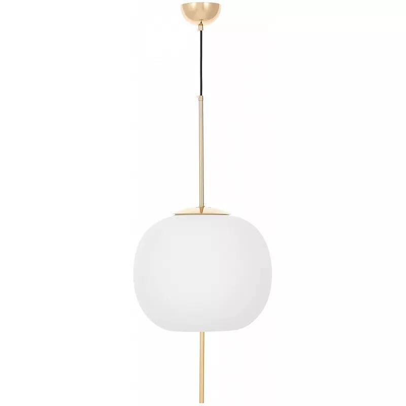 Lampe suspension en verre blanc et métal doré Ø33
