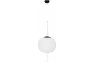 Lampe suspension en verre blanc et métal noir Ø33