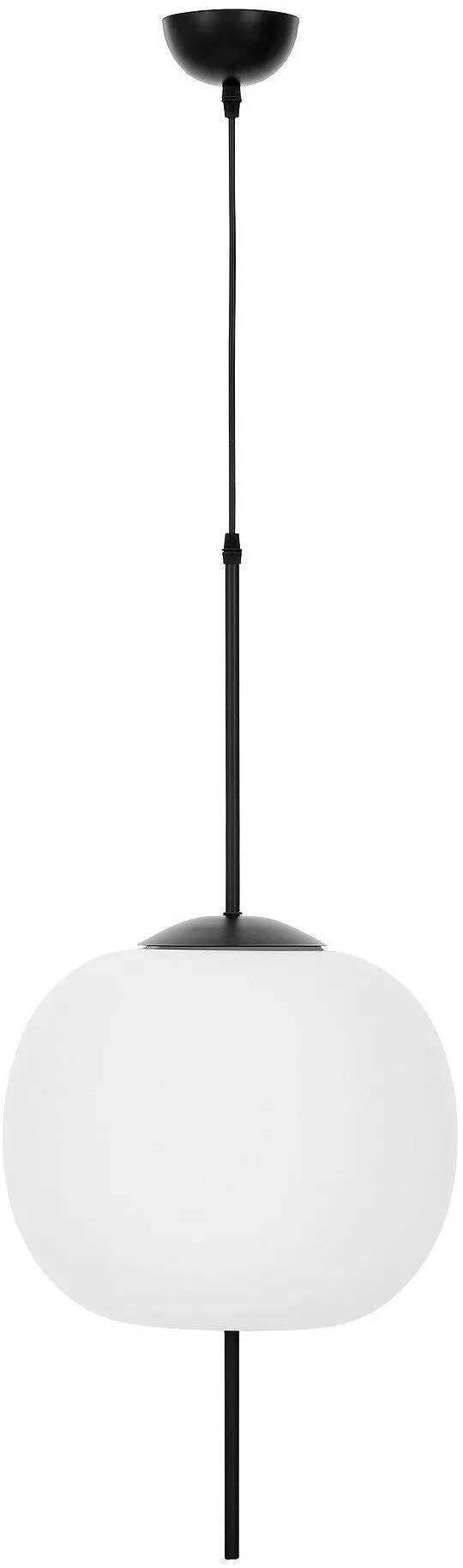 Lampe suspension en verre blanc et métal noir Ø33
