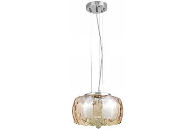 Lampe suspension LED en cristal ambre et métal chromé Ø30