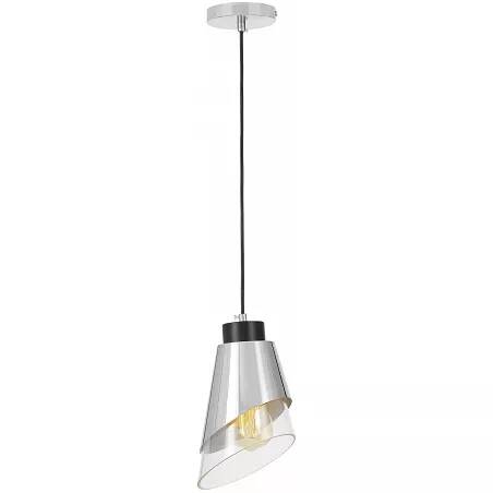 Lampe suspension en verre et métal noir et chromé Ø15
