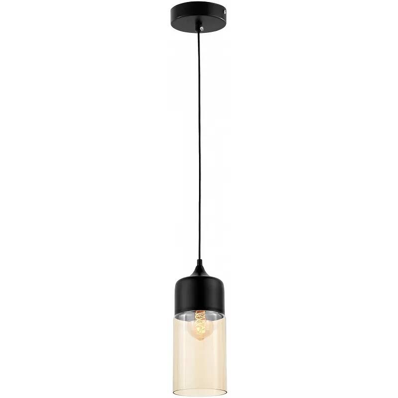 Lampe suspension en verre ambre et métal noir Ø14