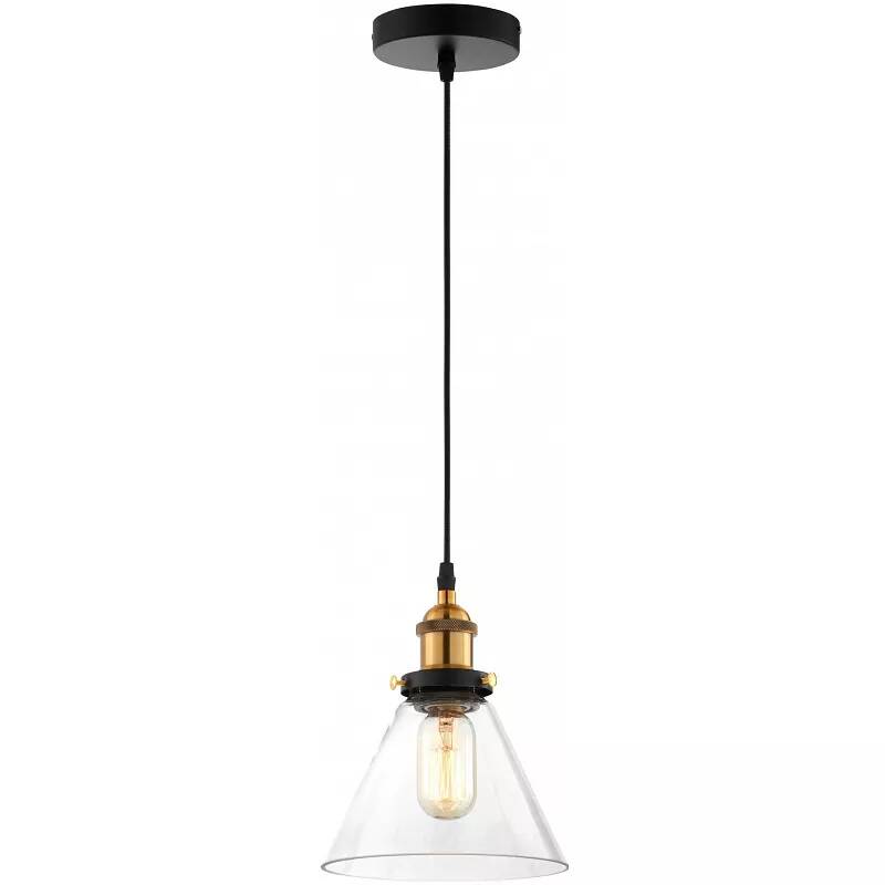 Lampe suspension en verre et métal noir et laiton Ø18