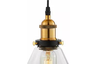 Lampe suspension en verre et métal noir et laiton Ø18