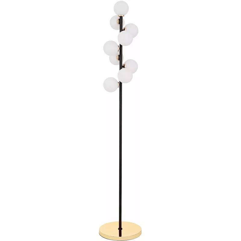 Lampadaire à LED en verre blanc et métal noir et doré H158