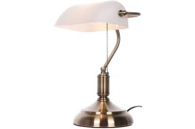 Lampe de table en verre blanc et métal laiton