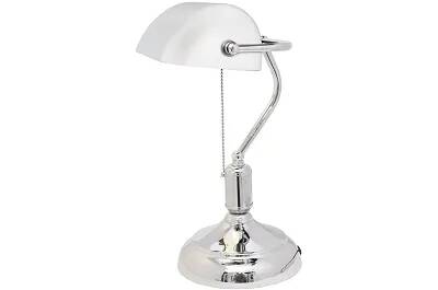 Lampe de table en verre blanc et métal chromé