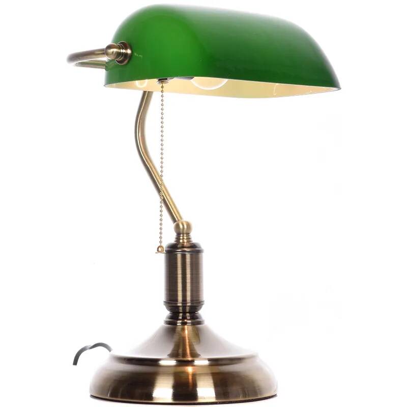 Lampe de table en verre vert et métal laiton H38
