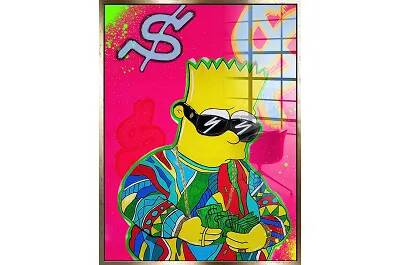 Tableau acrylique Bart Simpson Dollars doré antique