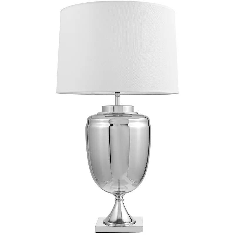 Lampe de table en tissu blanc et métal chromé H80