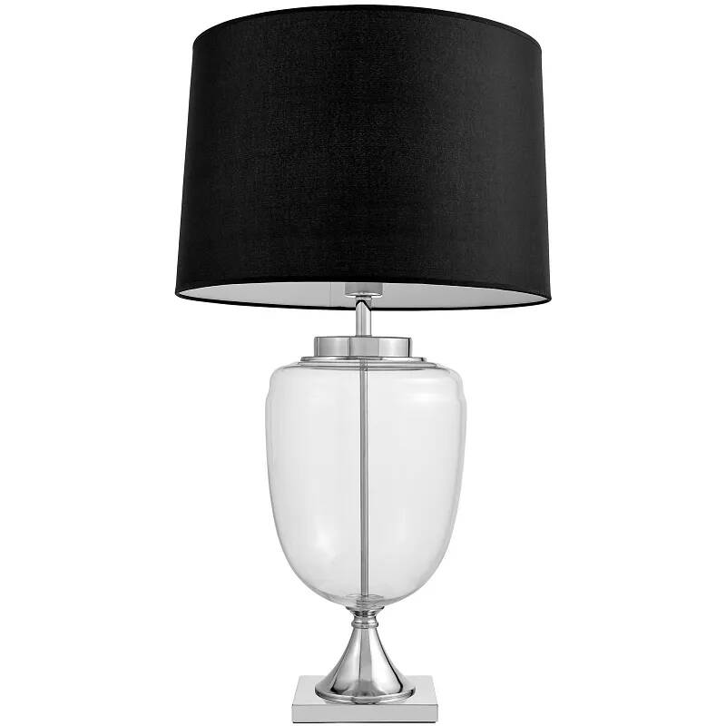 Lampe de table en tissu noir et métal chromé H80