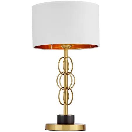 Lampe de table en tissu blanc et doré et métal doré H56