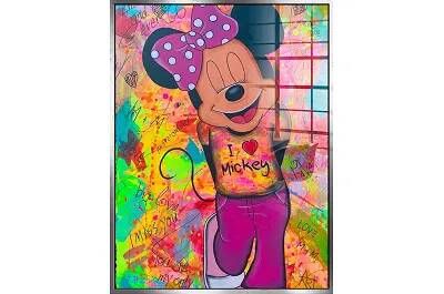 Tableau acrylique Minnie Loves Mickey argent antique
