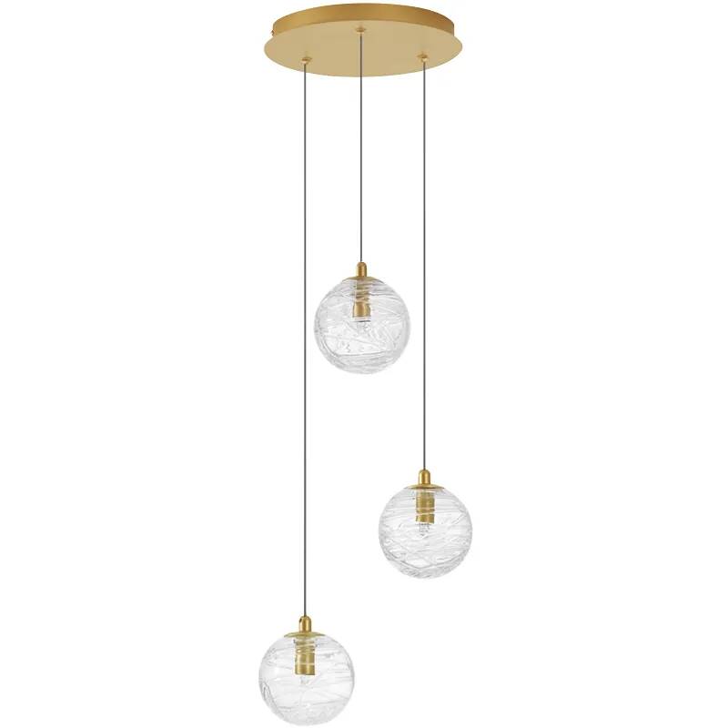 Lampe suspension à LED en verre et métal doré Ø25