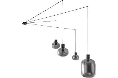 Lampe suspension à LED en verre fumé et métal noir L180