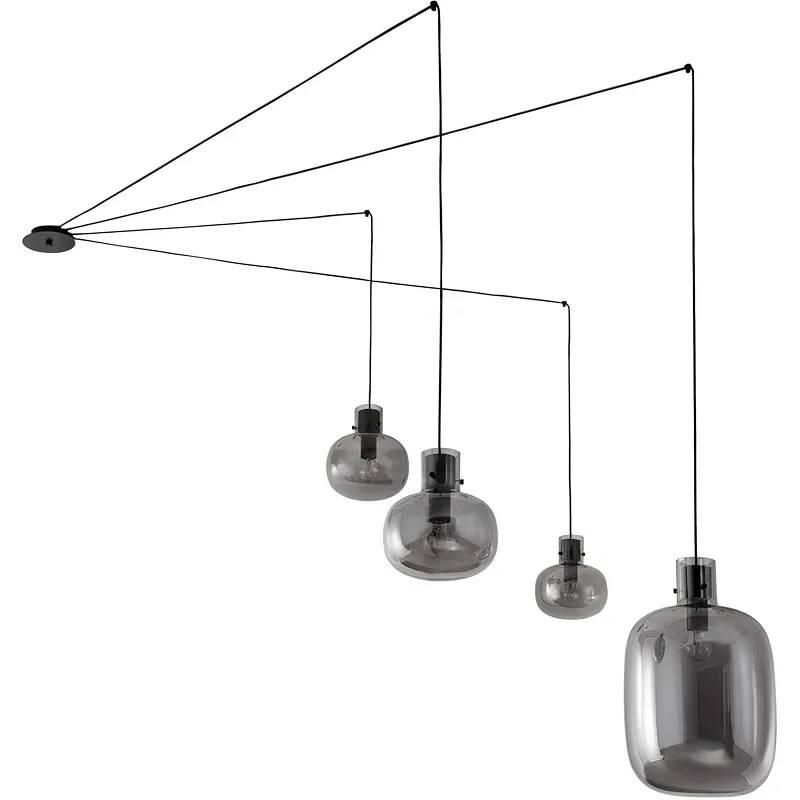 Lampe suspension à LED en verre fumé et métal noir L180