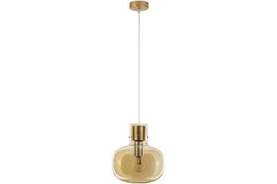 Lampe suspension à LED en verre ambre et métal doré Ø22