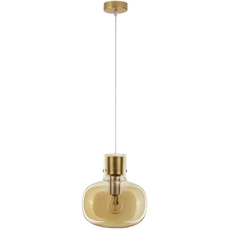 Lampe suspension à LED en verre ambre et métal doré Ø22