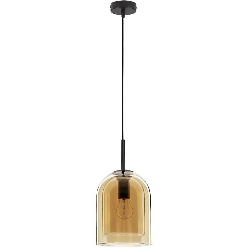 Lampe suspension à LED en verre ambre et métal noir Ø18