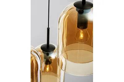 Lampe suspension à LED en verre ambre et métal noir Ø30