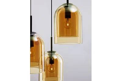 Lampe suspension à LED en verre ambre et métal noir Ø30