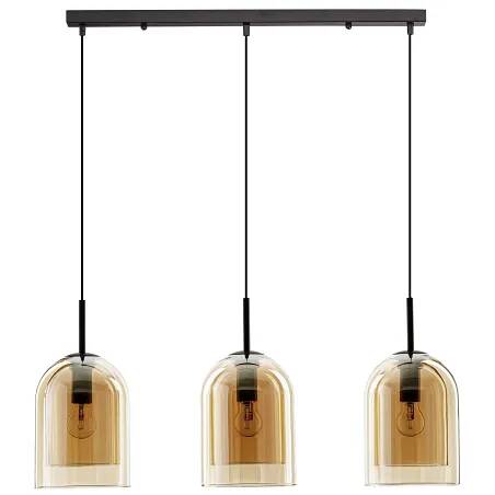 Lampe suspension à LED en verre ambre et métal noir L70