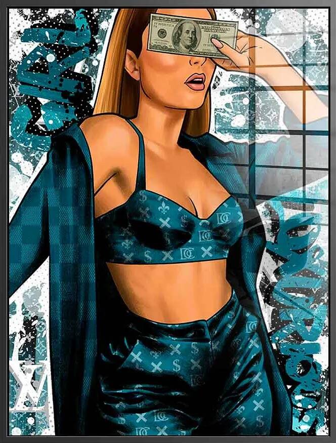 Tableau acrylique Money Girl noir