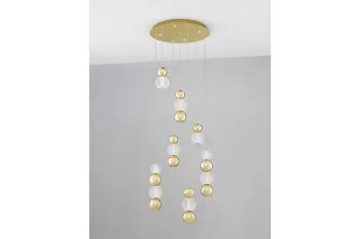 Lampe suspension à LED en verre et aluminium doré Ø53