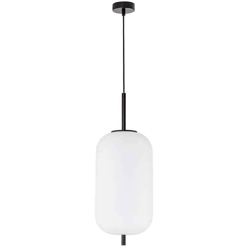 Lampe suspension à LED en verre blanc et métal noir Ø22