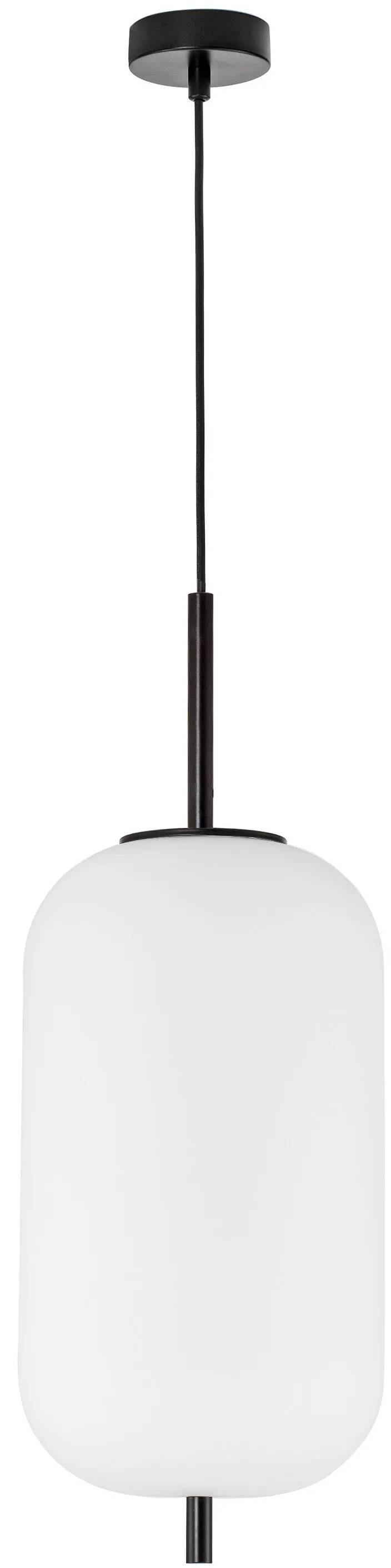 Lampe suspension à LED en verre blanc et métal noir Ø22