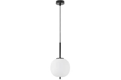 Lampe suspension à LED en verre blanc et métal noir Ø18