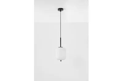 Lampe suspension à LED en verre blanc et métal noir Ø16