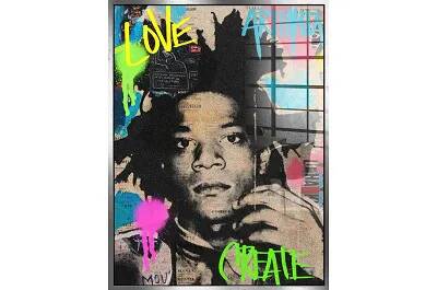 Tableau acrylique Jean-Michel Basquiat argent antique