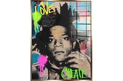 Tableau acrylique Jean-Michel Basquiat doré antique