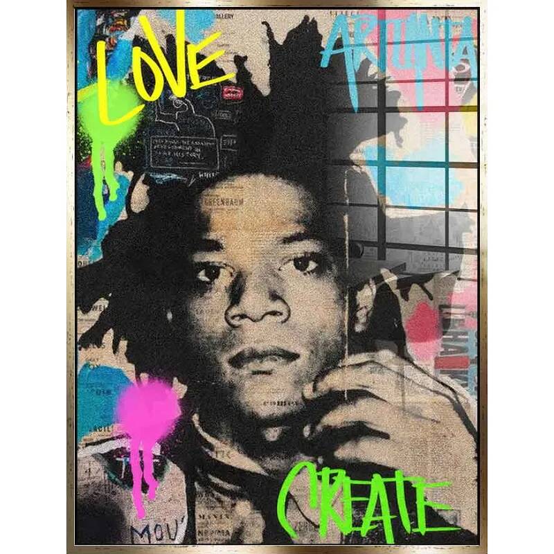 Tableau acrylique Jean-Michel Basquiat doré antique