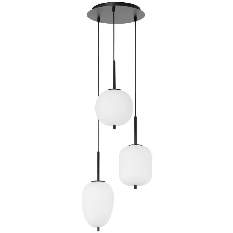 Lampe suspension à LED en verre blanc et métal noir Ø30