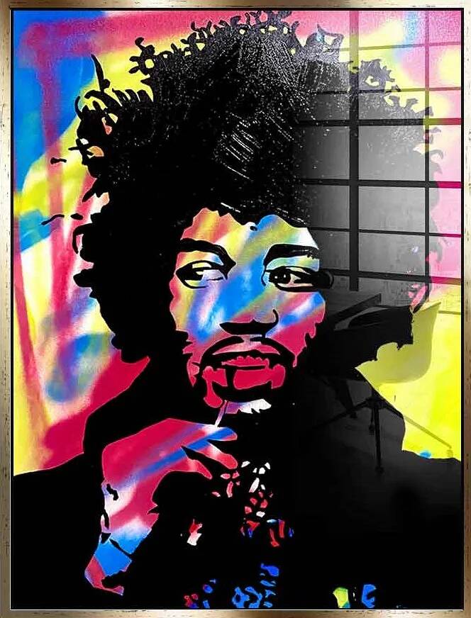 Tableau acrylique Jimi Hendrix doré antique