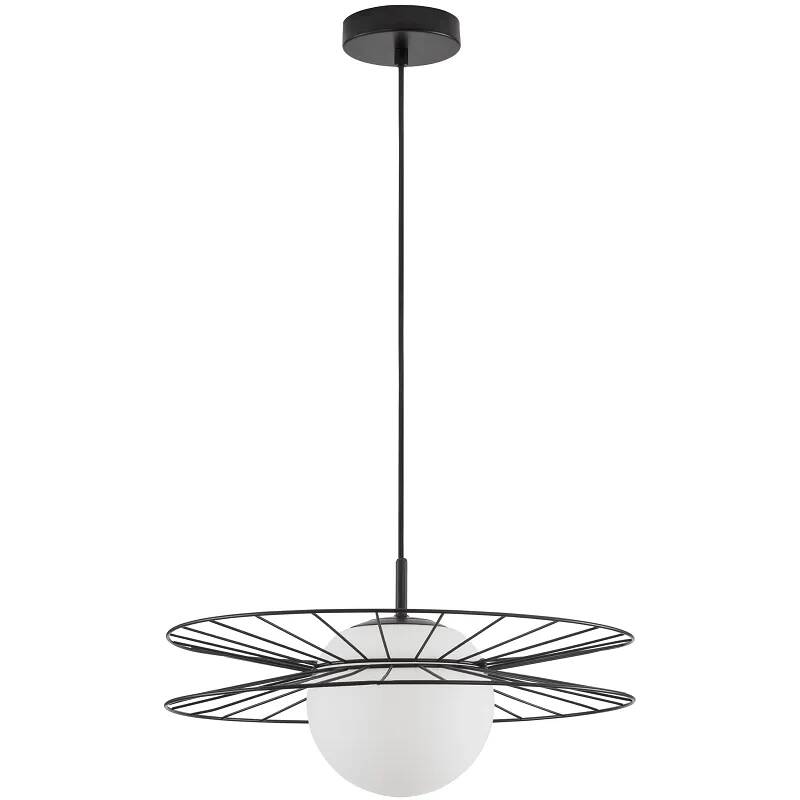 Lampe suspension à LED en verre blanc et métal noir Ø45