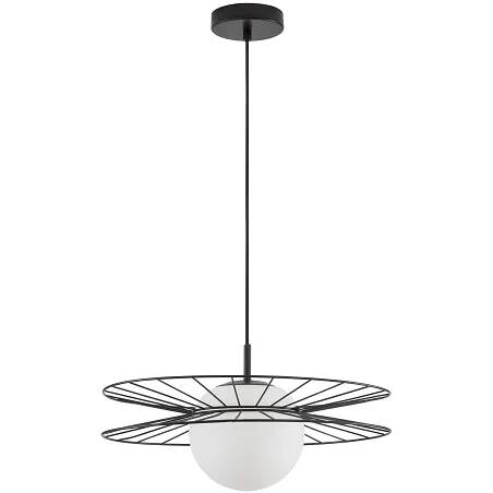 Lampe suspension à LED en verre blanc et métal noir Ø45
