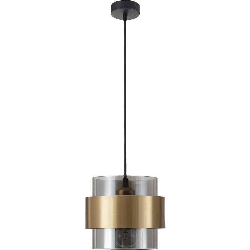 Lampe suspension à LED en verre fumé et métal doré Ø18