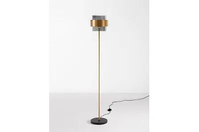 Lampadaire à LED en verre fumé et métal doré H154